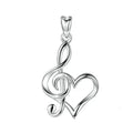 925 sterling silver treble clef and open heart pendant shown without a chain
