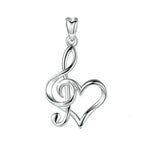 925 sterling silver treble clef and open heart pendant shown without a chain