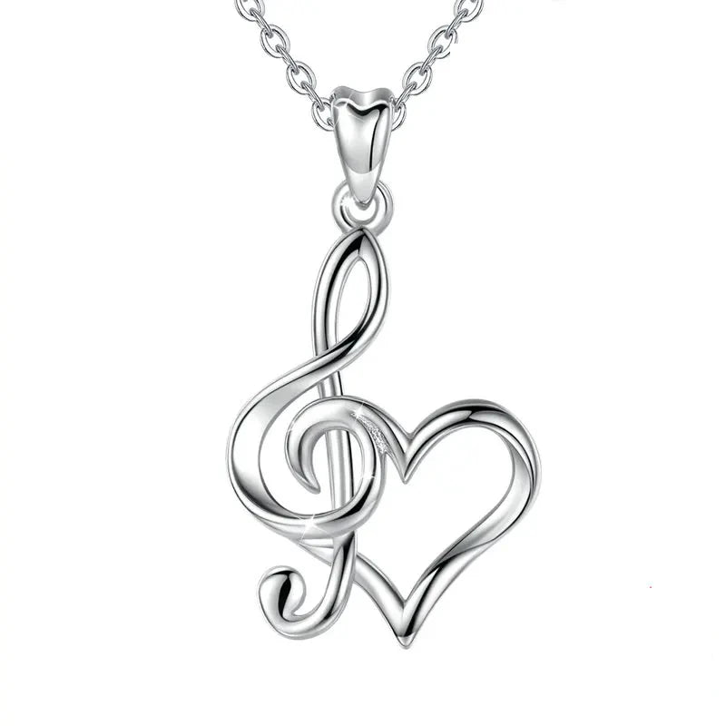 925 sterling silver treble clef heart necklace shown with an 18 in (46 cm) chain