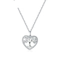Tree of life heart necklace in platinum-plated 925 sterling silver with CZ-set branches and rope border
