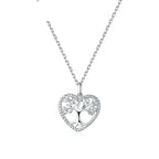 Tree of life heart necklace in platinum-plated 925 sterling silver with CZ-set branches and rope border