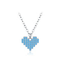Turquoise-colored heart necklace in 925 sterling silver with rows of light-blue stones