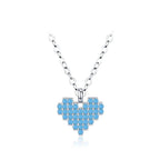 Turquoise-colored heart necklace in 925 sterling silver with rows of light-blue stones