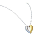 Two-tone heart necklace in 925 sterling silver with polished silver and gold-plated heart halves